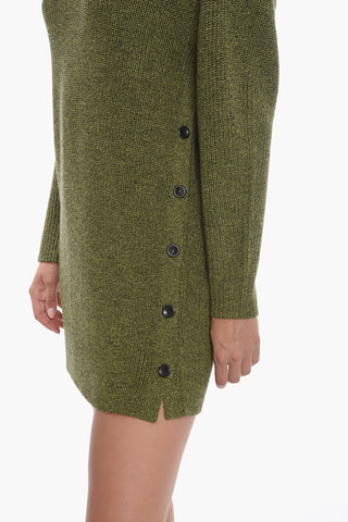 Wool Long Sweather with V-neckline and Buttons