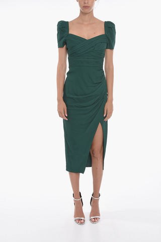 IRIS Gathered Dress with Sweetheart Neckline and Puffed Sleeves