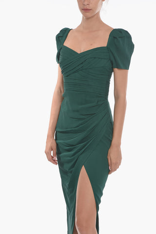 IRIS Gathered Dress with Sweetheart Neckline and Puffed Sleeves