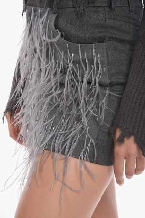 Virgin Wool-Blend Miniskirt VENICE with Feather Detail