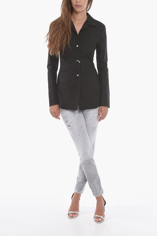 Asymmetric Fitted Shirt with Notch Lapel