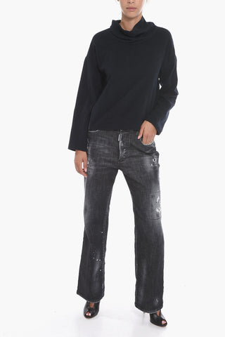 Maglia in Pile con Collo ad Anello e Zip Laterali
