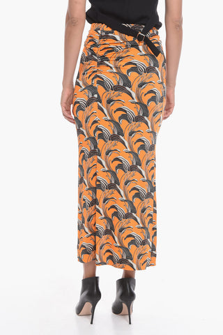 Ruched Skirt with Front Slit and Self-tie Detail