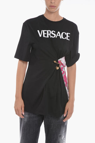 T-Shirt in Doppio Tessuto con Drappeggio e Spille