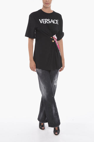 T-Shirt in Doppio Tessuto con Drappeggio e Spille