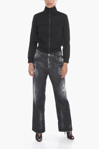 Double-layered Mock Neck Sweatshirt with Front Zip