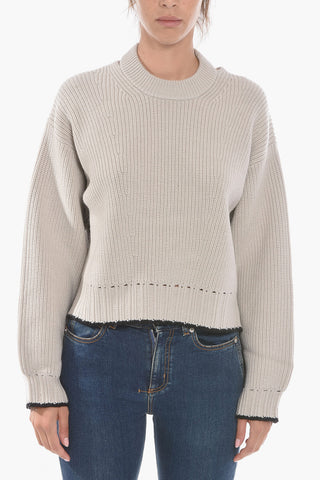 Crew Neck Wool Sweater with Cut-out Detail