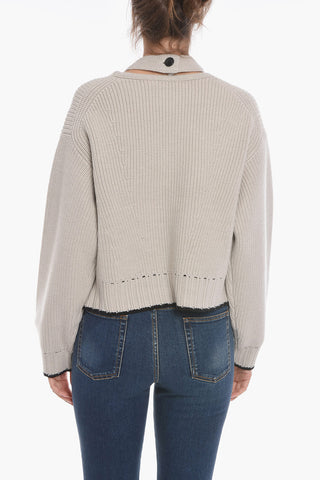 Crew Neck Wool Sweater with Cut-out Detail