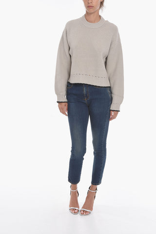 Crew Neck Wool Sweater with Cut-out Detail