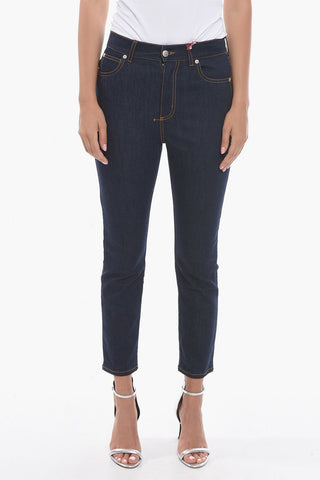 Cropped High-waisted Denims with Logo Patch 16cm