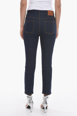 Cropped High-waisted Denims with Logo Patch 16cm