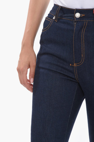 Cropped High-waisted Denims with Logo Patch 16cm