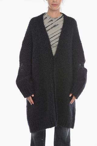 Cashmere Blend Long Cardigan with Cut-out Details