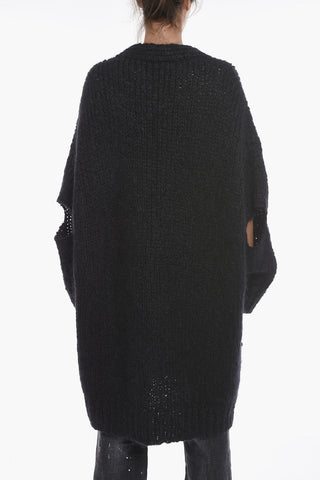 Cashmere Blend Long Cardigan with Cut-out Details