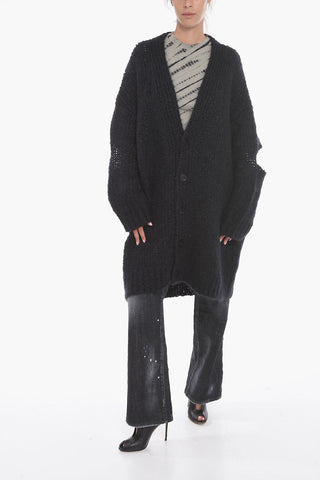 Cashmere Blend Long Cardigan with Cut-out Details