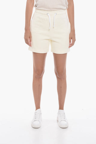 Shorts in Cotone Garzato con Logo Ricamato