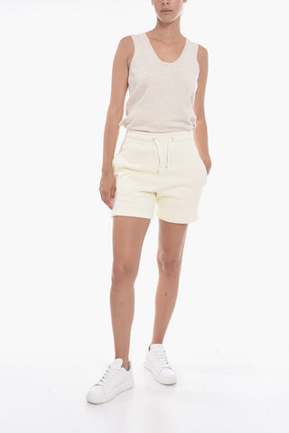 Shorts in Cotone Garzato con Logo Ricamato