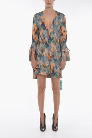 Abito Multicolor Drappeggiato con Stampa Astratta