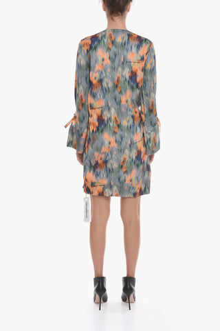 Abito Multicolor Drappeggiato con Stampa Astratta