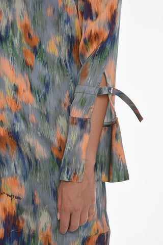 Abito Multicolor Drappeggiato con Stampa Astratta
