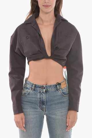 Cotton-twill Cropped Cargo Shirt with Ruched Detailing