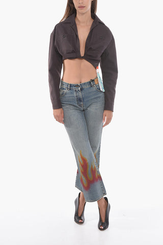 Cotton-twill Cropped Cargo Shirt with Ruched Detailing