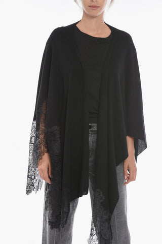 Cape Sleeve Cashmere Cardigan with Lace Detail