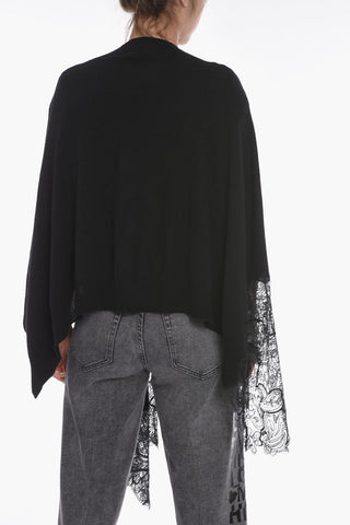 Cape Sleeve Cashmere Cardigan with Lace Detail