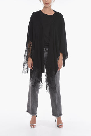 Cape Sleeve Cashmere Cardigan with Lace Detail
