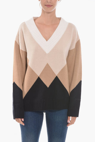 V Neck Checkered Cashmere Pullover