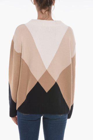 V Neck Checkered Cashmere Pullover