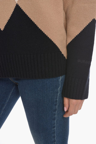 V Neck Checkered Cashmere Pullover