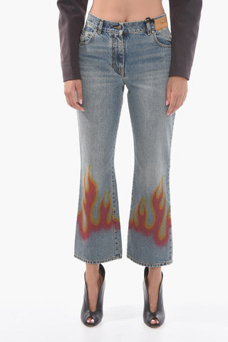 Jeans Svasati con Stampa FLAME e Dettaglio Distress 23cm