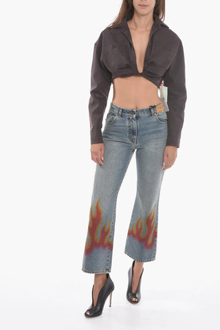 Jeans Svasati con Stampa FLAME e Dettaglio Distress 23cm