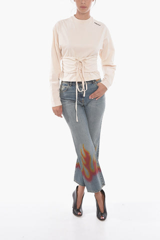 Long-sleeved T-shirt with Waist TIe-strap