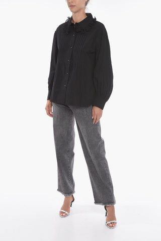 SEE BY Embroidered Collar Cotton Tuxedo Shirt