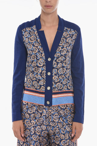 Cotton Blend Cardigan with Silk Inserts