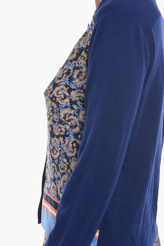 Cotton Blend Cardigan with Silk Inserts