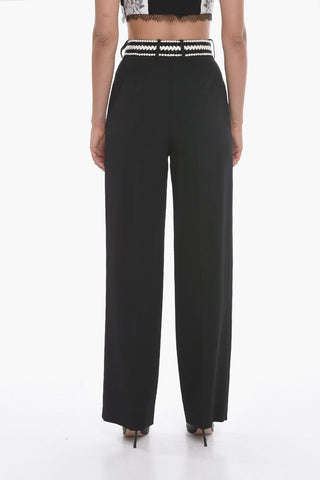 Single-pleated Pants with Embroidered Waistband