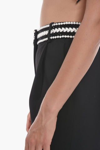 Single-pleated Pants with Embroidered Waistband