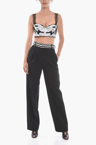 Single-pleated Pants with Embroidered Waistband