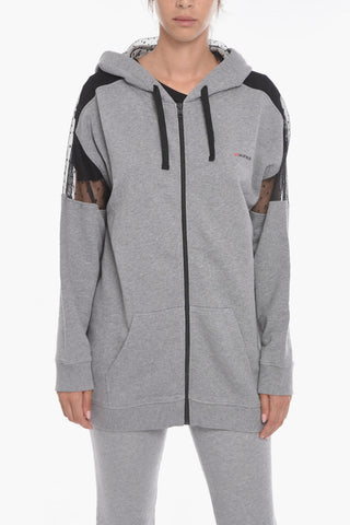 Felpa Hoodie in Cotone con Inserti in Tulle