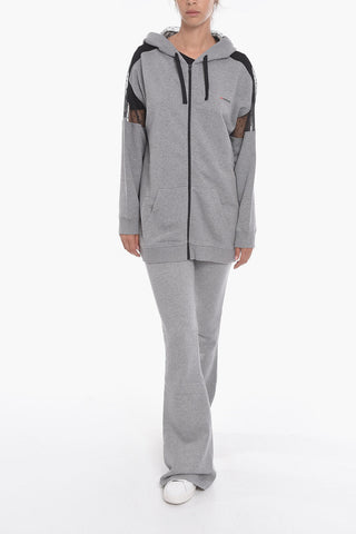 Felpa Hoodie in Cotone con Inserti in Tulle