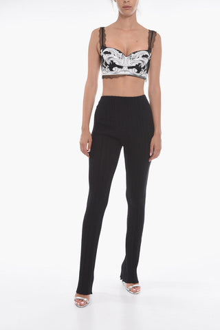 Pantaloni Flare a Costine a Vita Alta