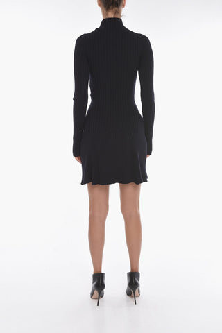 Ribbed Cotton-knit Flared Dress with Logo Patch