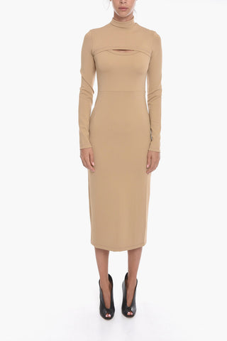 Jersey Turtle-neck Midi Dress with Cut-out Detailing