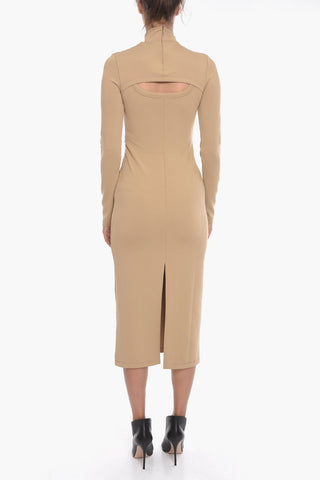 Jersey Turtle-neck Midi Dress with Cut-out Detailing