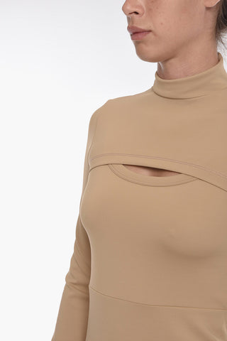Jersey Turtle-neck Midi Dress with Cut-out Detailing