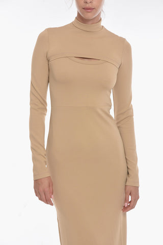Jersey Turtle-neck Midi Dress with Cut-out Detailing