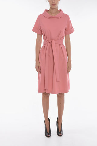 BOUTIQUE Wool Blend Short-sleeved Dress with Self-tie Detailing